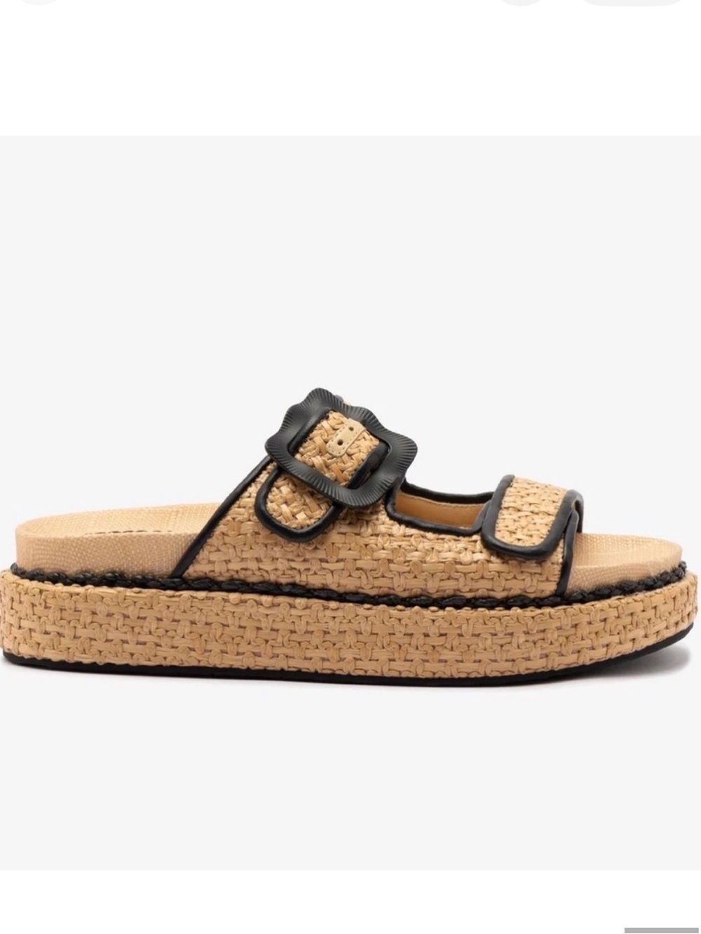 Larroude Maui Slide In Tapestry Natural Raffia & Black Trimming Slide Platform 7
